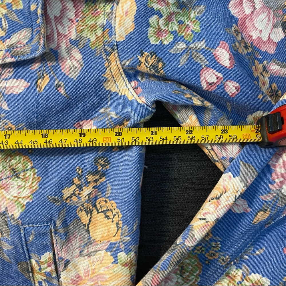 Endless Rose Blue and Tan Floral Jean Jacket - Picture 9 of 16